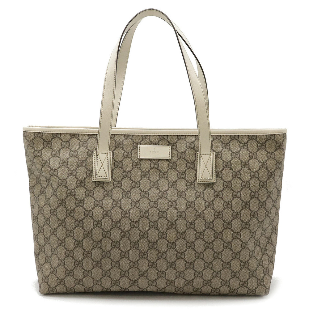 Gucci GG Supreme Plus Tote Bag Shoulder Hobo Leather Beige Cream Ivory White